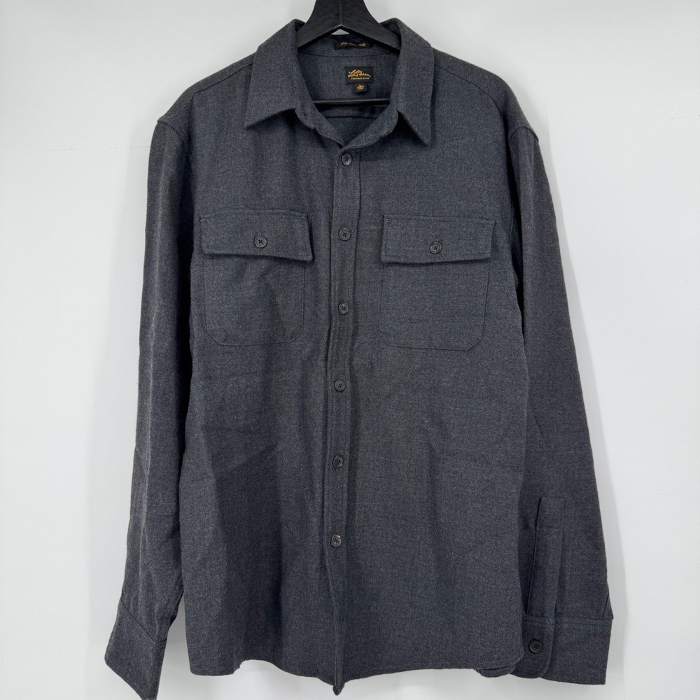 LL Bean Men's Large Wool Silk Blend Long Sleeve Button Up Shirt Charcoal Gray